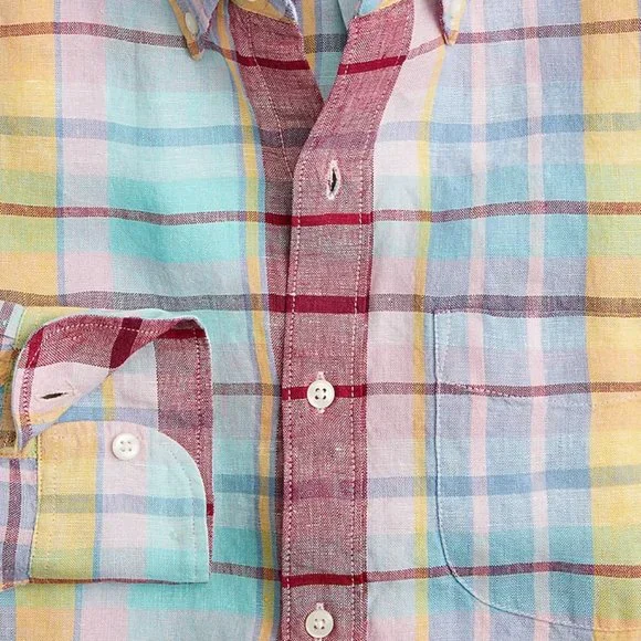 NWT J Crew Baird McNutt 100% Linen Slim Fit Shirt in Multicolor Tartan Plaid - Picture 2 of 3